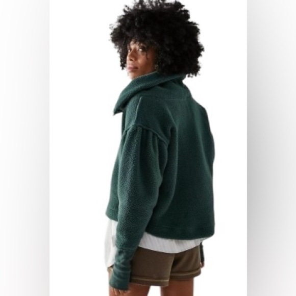 Free People Poppy Pullover- Forest Pine Sherpa Half Zip Pullover- Size Small - Picture 4 of 13